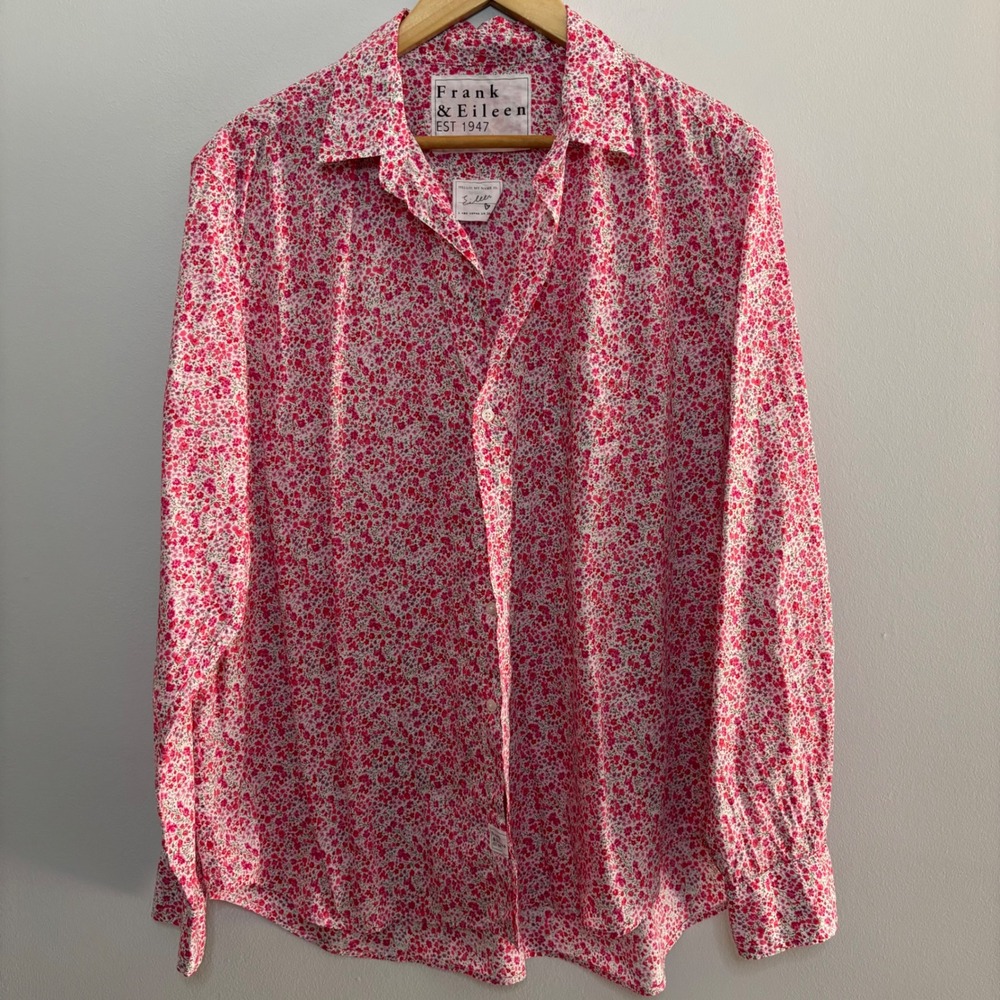Frank & Eileen Eileen Relaxed Button-Up Shirt Pink Womens XL Floral Long Sleeve